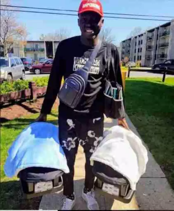 Comedian Akpororo Steps Out With His Newborn Twins For The First Time